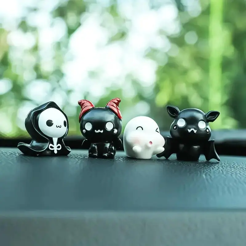 Halloween Car Decor Set, Car Interior Decorative, 4pcs Cute Cartoon Style Mini Figures with Witch, Bat, Pumpkin Design, Durable & Decoration, Car Ornament, Car Decorations