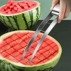 Quick and Safe Watermelon Cutter - Stainless Steel Cube Cutter for Fruit Salad and Melon - Kitchen Gadget and Accessory for Easy Slicing and Cutting