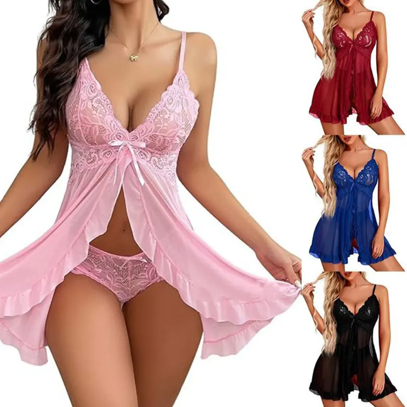 Women Lace Lingerie V Neck Nightwear Sexy Chemise Nightie