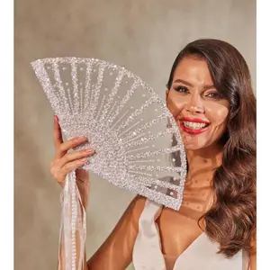 Elegant Pearl and Sequin Bridal Fan,  Decorative Accessory for Wedding, Ideal for Gifting