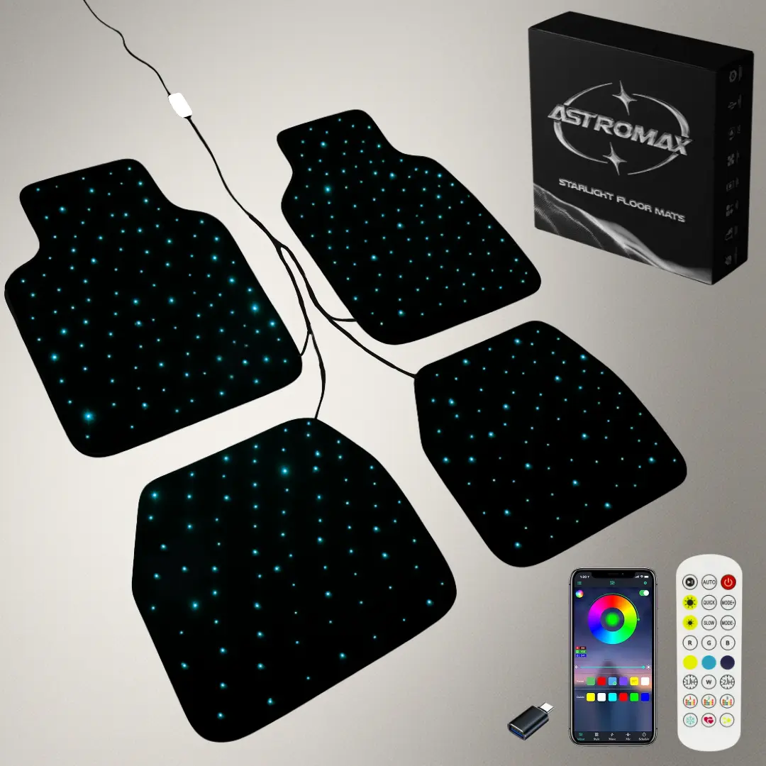 AstroMax Starlight Waterproof Car Floor Mats 4PC 100+ Colors USB Universal Fit with 180 Stars for Luxury Night Sky Look