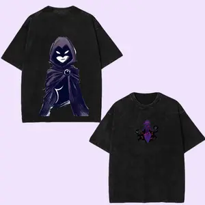 Raven X Teen Titans Superhero Comic Double Printed Oversize Lightweight Acid Tee, TV Show Graphic Tee, Gift T-Shirt For Lover