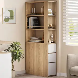 ModernMate 71'' Tall Corner Bookshelf - 3-Drawer, 3-Tier Open Double-Sided Wood Organizer with Storage Shelves, Multi-Functional for Home/Office, Light Walnut