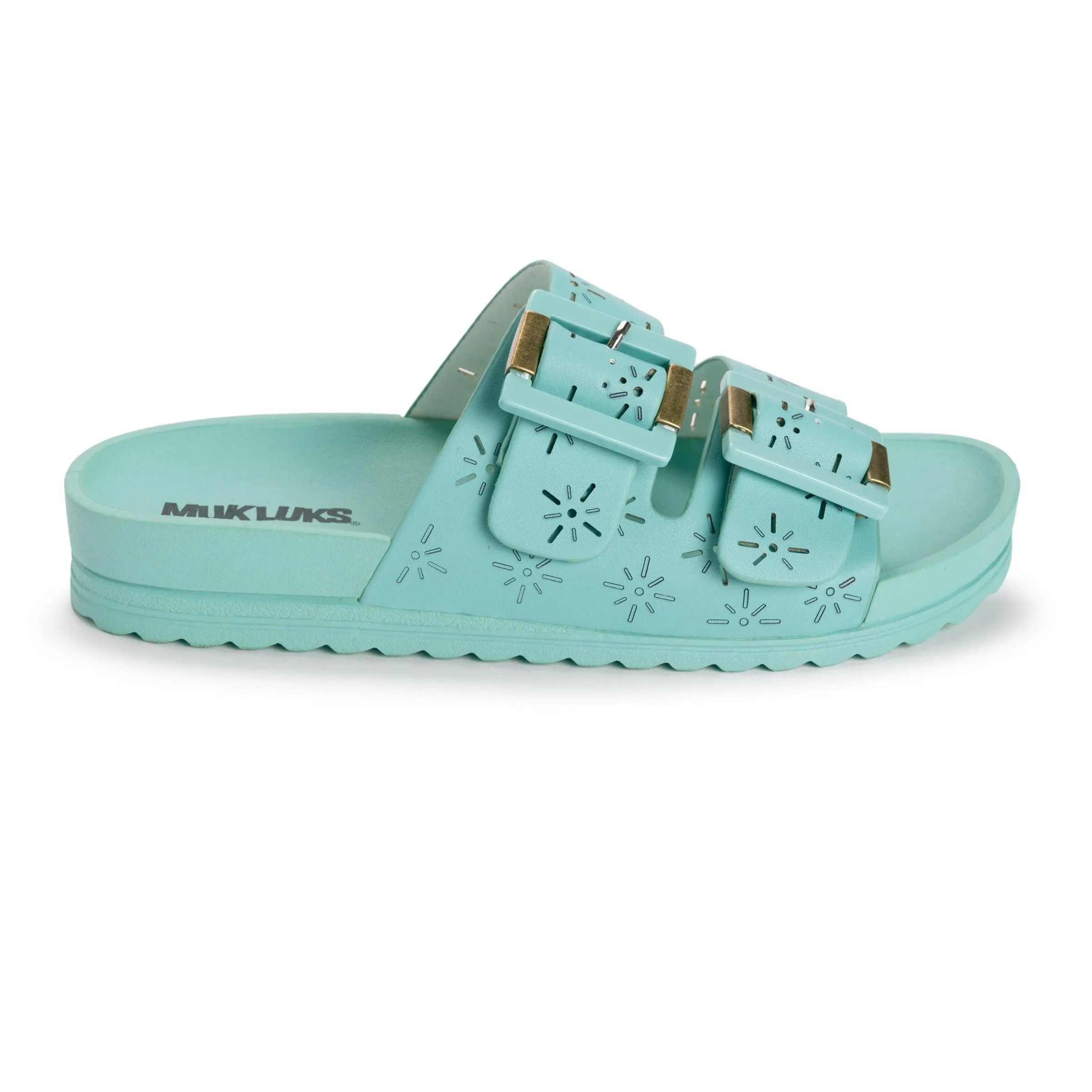 Muk Luks Women's Perforated Grand Cayman Slides - Adjustable Double Straps, Cushioned EVA Sole, Arch Support, Synthetic Walking Sandals, Walking Shoes, Sandals For Women, Adjustable Strap