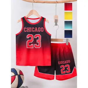 Boy's Figure Print Basketball Jersey Top & Shorts Two-piece Set, Casual Quick Drying Basketball Set for Kids, Breathable Sports Outfits for Basketball Games