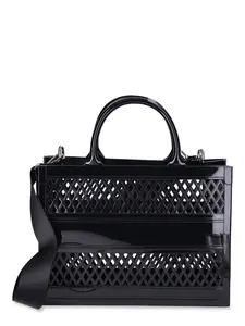 Summer No Boundaries Women's Lattice Jelly Tote Bag with Shoulder Strap, Black