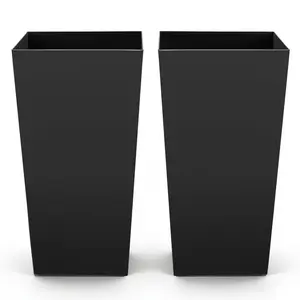 【Summervibes】VEVOR Tall Planters Set of 2, 30 Inch Large Outdoor Taper Planters for Outdoor Indoor Plants, Front Porch Plastic Modern Flower Pots with Casters, Inner Pot & Drainage Holes for Patio, Garden, Black