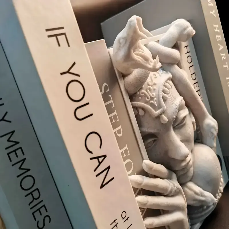 Medusa Statue Bookends - Collectible Ornament, Decoration Figure, Desktop Ornaments, Table Sculpture, Indoors Home Office Bookshelf Organizer, Desk Accessory for Book Lovers
