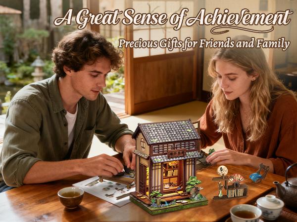 CUTEBEE Kirishima Cha-an Japanese Tea House Book Nook Kit with LED Light 3D Wooden Puzzle Dollhouse for Adults Teens Tiny House Bookshelf Decor Creative Building Block Stem Construction Set