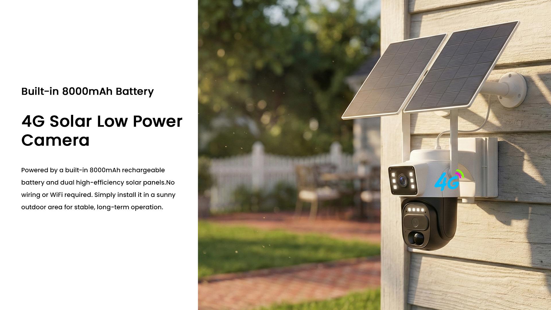 Hawkray 4G LTE Cellular Security Camera (No WiFi, Built-in SIM Card) Solar-Powered Dual-Camera Monitoring System Outdoor Wireless Security Camera Color Night Vision Edition 360° Real-Time Viewing & Detection Two-Way Audio Auto-Connect Pan-Tilt Control