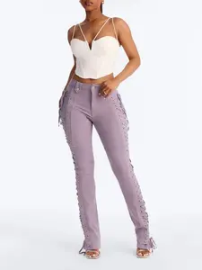 After Hours Lace Up Flare Pant - Lilac