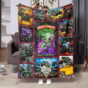 Monster Truck Pattern Blanket, 1 Count Soft Comfortable Throw, Warm Napping Blanket for Home Office Travel Camping Dormitory