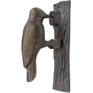 Solid Brass Woodpecker Door Knocker, 6.5" in Antique Brass Finish with Mounting Hardware