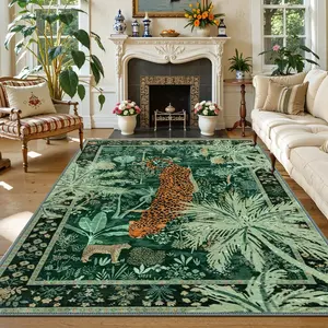 Jungle Leopard Print Living Room Rug, Vintage Tiger Carpet, Non-Slip, Bohemian Style Bedroom Bedside Rug, Suitable for Living Room, Bedroom, Sofa, Coffee Table, Closet, Hotel