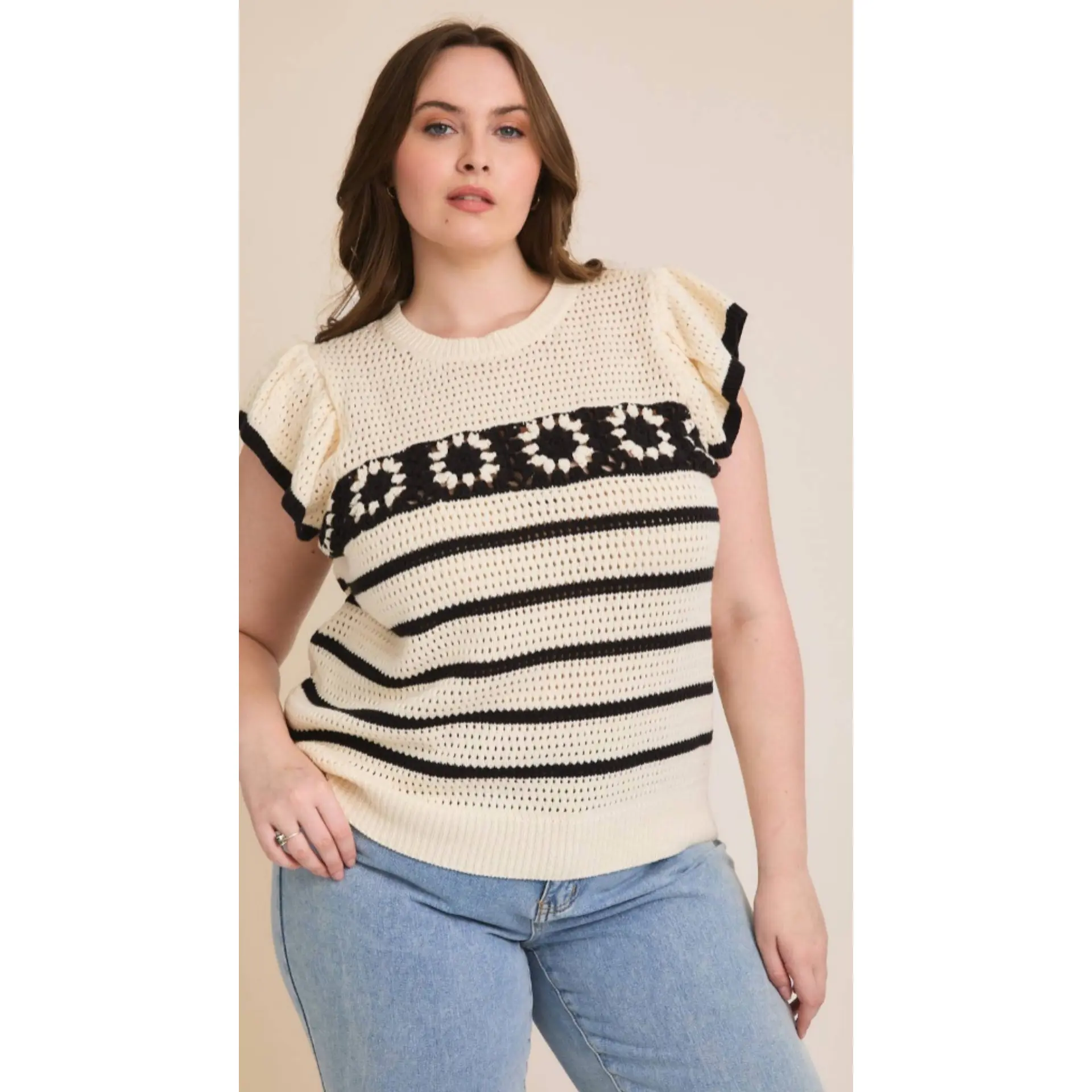 PLUS Daisy Noir Ruffle Crochet Top