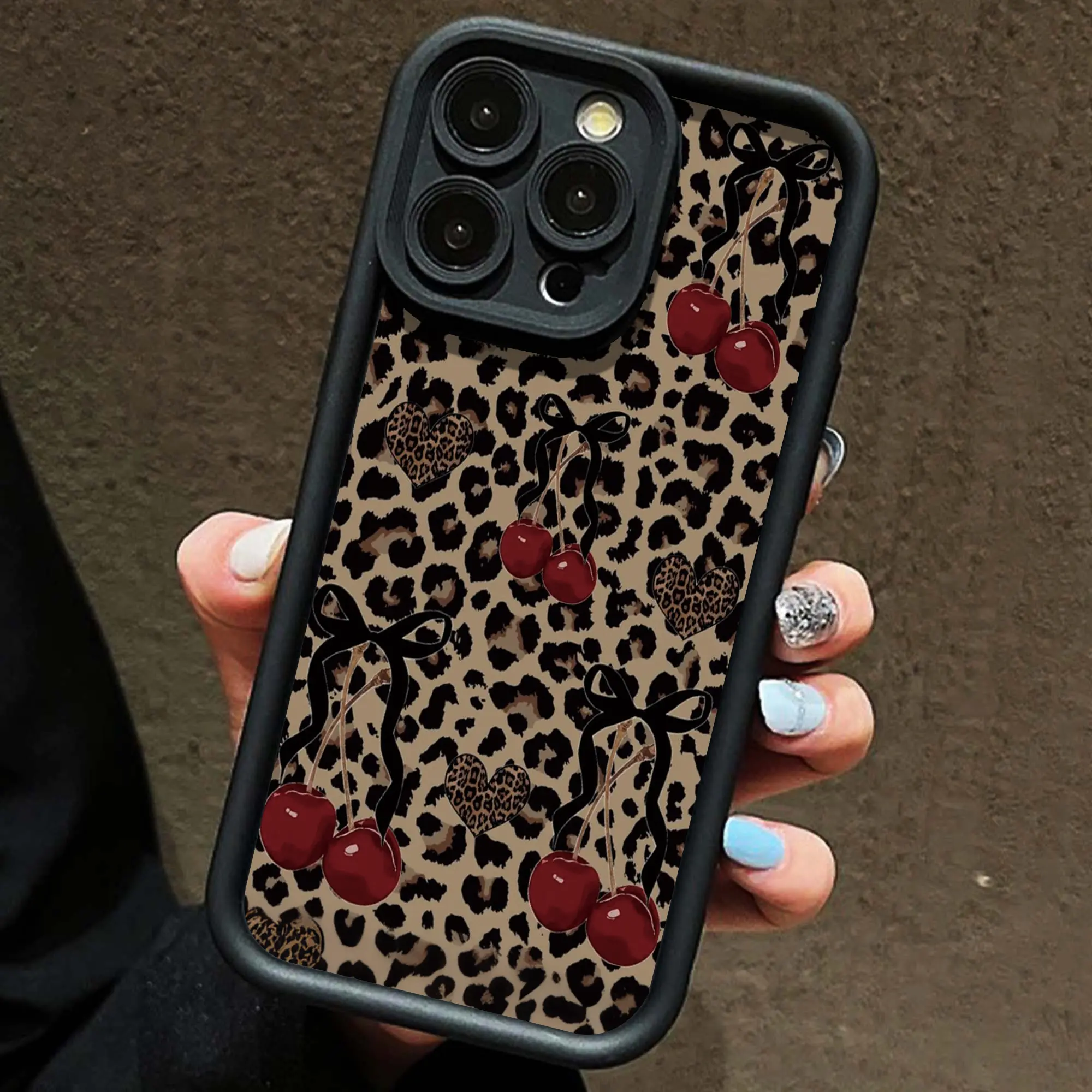 Heart Leopard Cherry Phone Case Full Cover Protection, Raised Edges, Cute Aesthetic Cherry Print Case for iPhone Multiple Colors for iPhone 17 Pro Max 16 15 14 13 12 11 Series