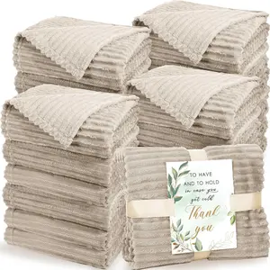 24 count Wedding Flannel Fleece Throw Blanket Bulk with Thank You Card and Ribbon, 50 x 60 in Oeko-TEX Standard 100 Certified Blankets Outdoor Wedding, Guest Party Souvenirs (Khaki)