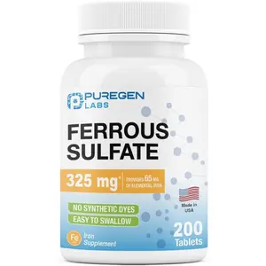 Ferrous Sulfate 325 mg (65 mg Elemental Iron) High Potency Iron Supplement| No Artificial Color Additives - 200 Tablets Made in USA