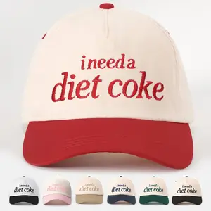 New Style Embroidered "Diet Coke" Color-Block Baseball Cap,Unisex Letter Embroidered Patchwork Baseball Cap Five-sided Hat Outdoor Adjustable Sunscreen Leisure Hat Spring Autumn Travel Tourism Beach Vacation