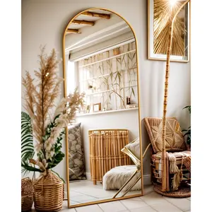 Full Length Mirror, 58"x19" Floor Mirror, Arch Floor Standing Mirror Freestanding Arch Full Body with Stand for Bedroom, Hanging Mounted for Living Room Cloakroom, Gold