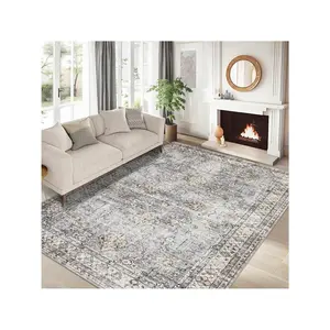 Blue-5*7 feet  Vintage Machine Washable Area Rug For Living Room Non Slip Non Shedding Distressed Floral Print Neutral Carpet Low Pile Stain Resistant Indoor Foldable Floor Cover For Living Room Bedroom Kitchen Playroom Under Table