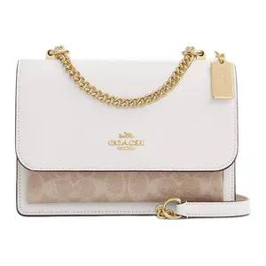 COACH Klare 22 Logo Snap Closure Crossbody Bag in Chalk with Coated Canvas and Smooth Leather for Women