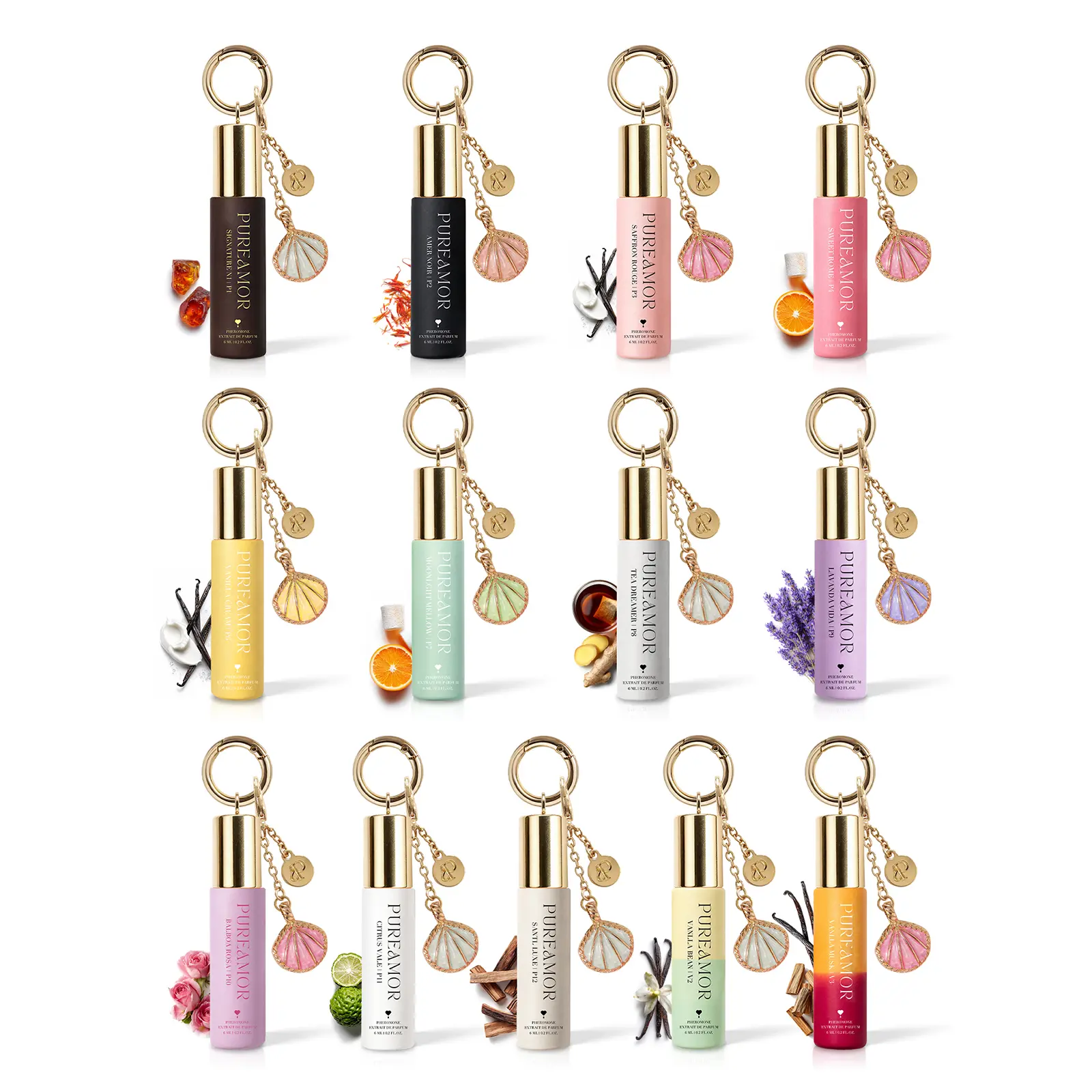 PureAmor Keychain Pheromone Perfume Set(6ml) - 8+ Hour Long Lasting, Designer Inspired Fragrance, Choose From 13 Scents: Floral, Woody & Sweet, Pocket Fragrance - California Clean Fragrance(2P,4P,6P,13P))