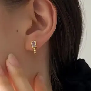Cubic Zirconia Hoop Earrings for Women - Modest Dainty Daily Accessory Geometric Shape Pattern