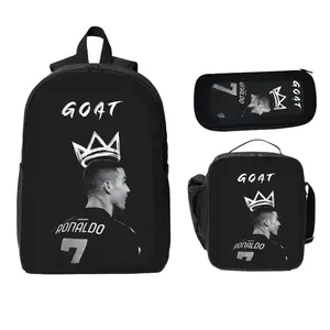 CR7 Football Player Pattern Backpack Set - 3 Piece School Backpack Lunch Bag Pencil Case for Teens Students Sports Lovers | TikTok Trending Stylish Durable Large Capacity Convenient Portable