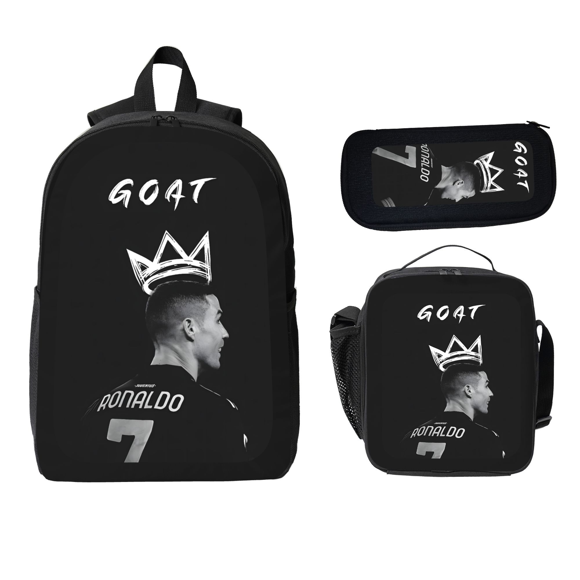 CR7 Football Player Pattern Backpack Set - 3 Piece School Backpack Lunch Bag Pencil Case for Teens Students Sports Lovers | TikTok Trending Stylish Durable Large Capacity Convenient Portable