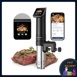 KitchenBoss WIFI Sous Vide Cooker: Ultra-Quiet Sous-vide Cooking Machine 1100 Watts Stainless Steel Immersion Circulator for Kitchen with TFT Preset Recipes, Black
