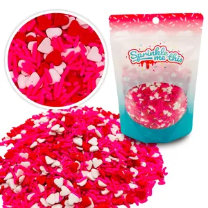 Made with Love | Pink Decorette Sprinkles with White Hearts – Valentine’s Day Sugar Sprinkles – Available in 4 oz, 8 oz, and 12 oz