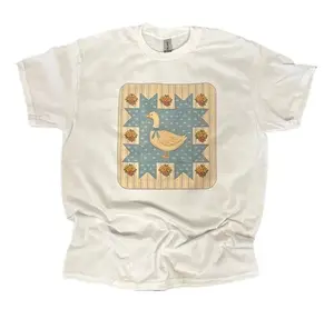 Vintage Blue Goose Quilt Block on White Shirt