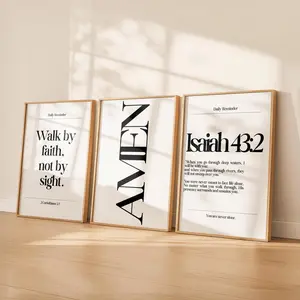 Daily Reminder Scripture Wall Art Set | Christian Bible Verse Prints | Walk By Faith | Amen | Isaiah 43:2 | Minimalist Neutral Decor