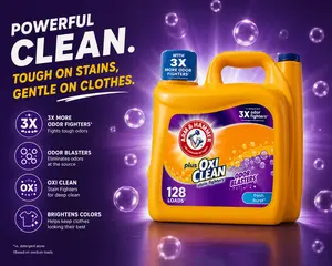 ARM & HAMMER Plus OxiClean Odor Blasters Fresh Burst 128 Loads Liquid Laundry Detergent 166.5 Fl oz Triple Power HE Stain Fighters