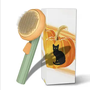 Fetchly Pet Brush with Release Button, Pumpkin Shape, Self Cleaning, Dog Comb for Cats Dogs Puppy Rabbits Bunny