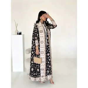 Plus Size - Plus Size - Eid Al-Fitr Pleated Dress Middle Eastern Style Print Robe Eid Al-Fitr Festive Dress Abaya Welcomes Divine Grace And Blessings with a Comfortable Plus Size