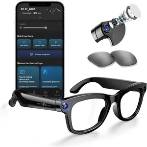 AI  Glasses with Camera, 4K  8MP Photo Video Recording, AI Voice Assistant for  Android, Photo Recognition, Real-Time Translation, Open-Ear  for Travel Driving(Small)