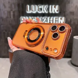 2025 New Transparent Electroplated Edge Diamond CD Pattern Stand Compatible with  17 Pro Max Phone Case  17/17 Pro/17 Air/16/15/14/13/Plus/Pro/Pro Max Simple Anti-drop Protective Soft Case Couple Exclusive Gift Anti-drop Creative