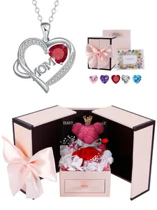Love Heart Mom Pendant Necklace With Moss Bear Rose Jewelry Gift Box, Jewelry Present, I Love You Mom Necklace, Ideal Birthday Mother's Day Gifts for Mom Grandma Wife from Daughter Son