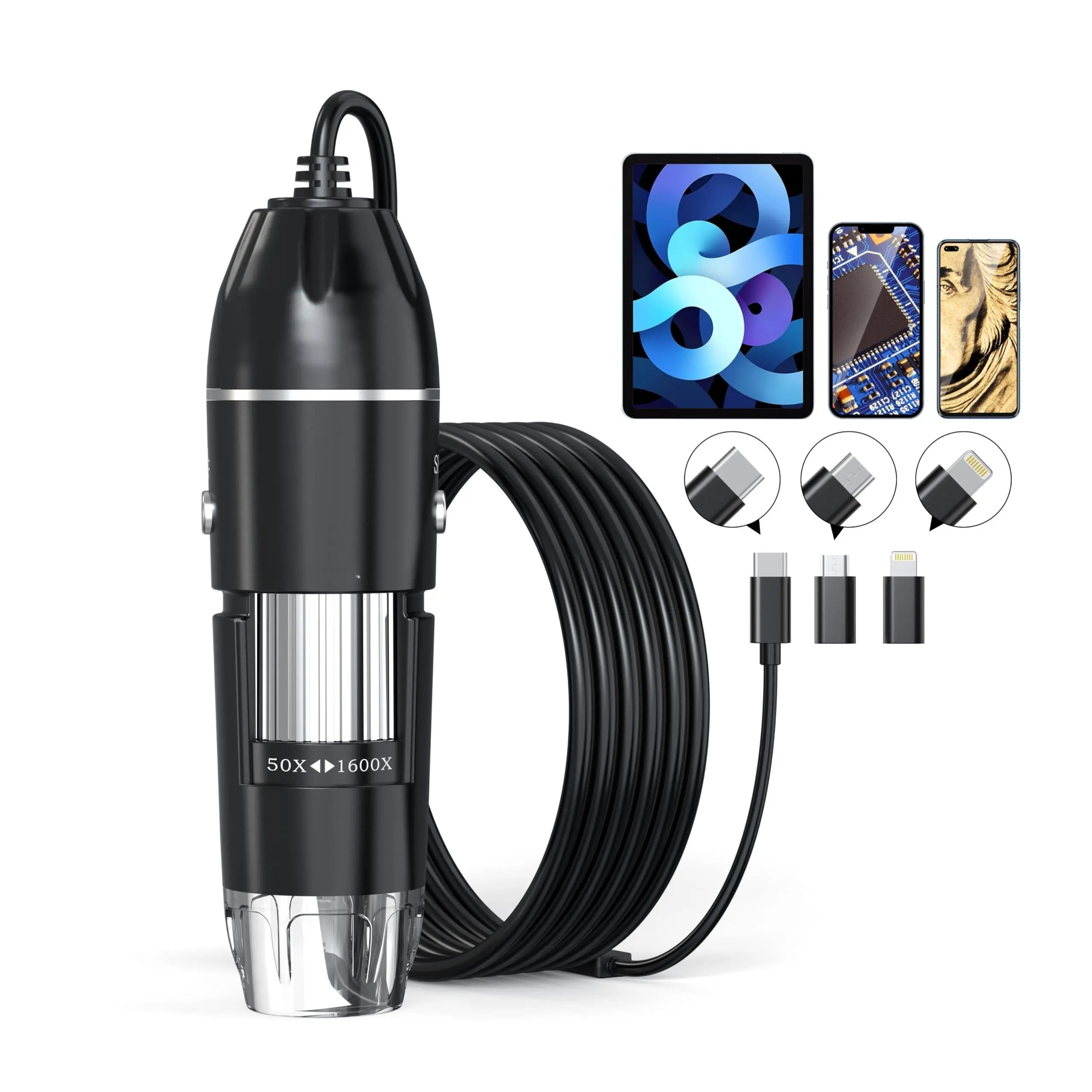 Usb Digital Microscope  50x-1600x Magnification Handheld 1440p Hd 8 Led Lights Portable Pocket Compatible With Ios And Android Devices 2mp Magnifier Microscopes Camera For Adults