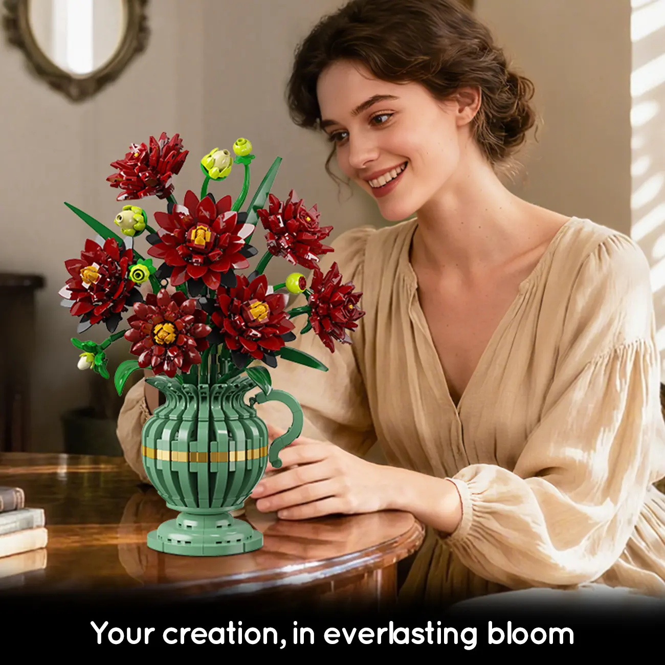 Black Dahlia Flowers Bonsai Building Set, Botanical Collection