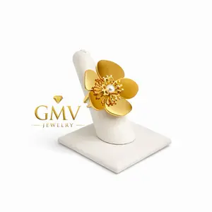 GMV Jewelry Florencia Ring 316L 14k Gold Plated Adjustable Ring for Daily Wear with Elegant Flower Design