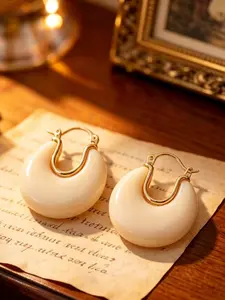 1 pair of fashionable water droplet earrings, with warm beige egg noodles as the main stone and retro gold ear hooks, suitable for daily wear, vacation and dating occasions, and is also a surprising and exquisite small gift.