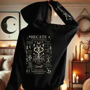 2 Side Triple Moon Goddess Hoodie Witchcraft Pagan Dark Feminine Gothic Occult, Go-To Outfit, No Thinking Needed, Timeless Appeal, Simple and Clean