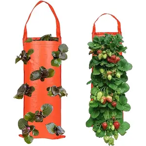 Breathable Plant Bags 2-Pack, Strawberry Growing Bags with 8 Pockets, Hanging Vegetable Bags for Vertical Gardening, Strawberries Vegetables Flowers