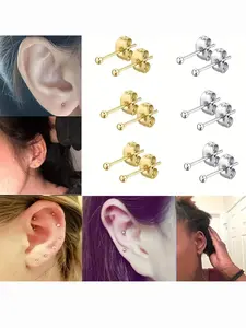 Stainless Steel Ball Stud Earrings Set, Hypoallergenic Durable Design, Multiple Sizes, Fashion Classic Style, Perfect for Sensitive Skin