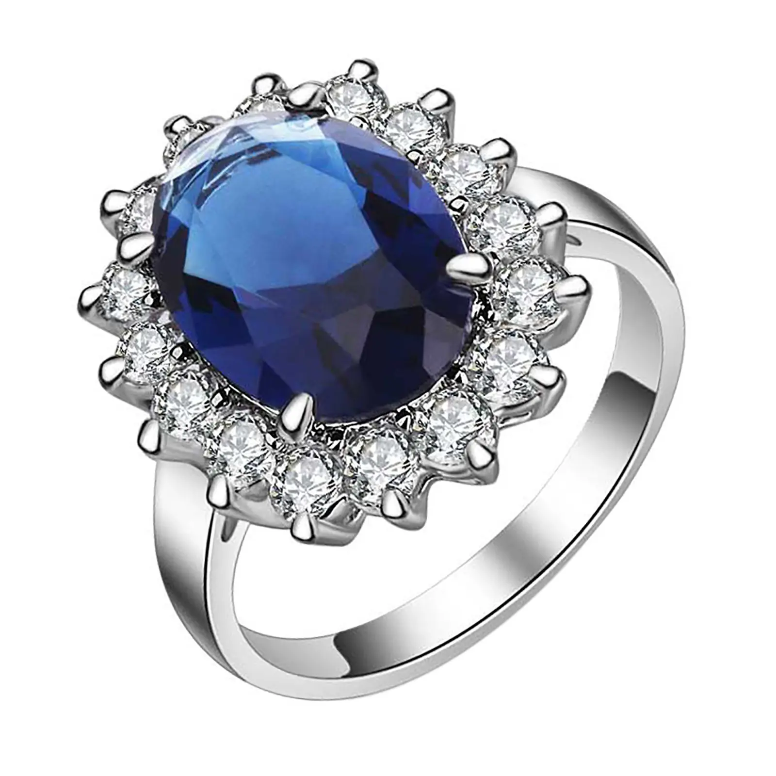OIDEA Women's Sapphire Birthstone Ring - Stainless Steel, Polished Round Center Zircon Halo Luxury Promise Band, Durable Versatile Cocktail Anniversary Jewelry, Tarnish Free Antitarnish Plated Birthstone Rings, Tarnish Free Rings
