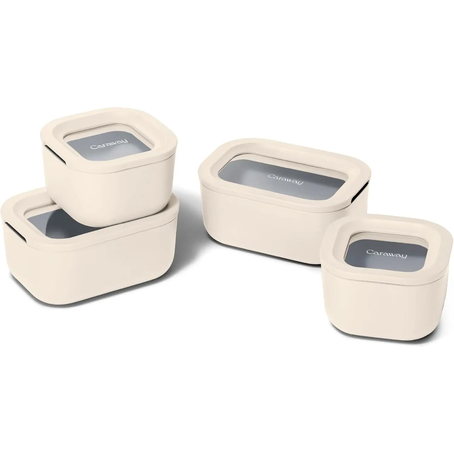 Caraway Mini Food Storage 9-Piece Set, Glass Storage Containers for Food | Non-Toxic Ceramic-Coated Glass, Air Release Technology, Compact and Stackable Design, Cream