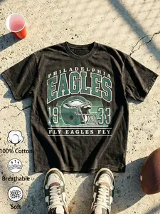 1pc Men's Vintage Philadelphia Eagles Graphic T-Shirt Retro Gameday Football Fan Tee 100% Cotton Soft Breathable Streetwear